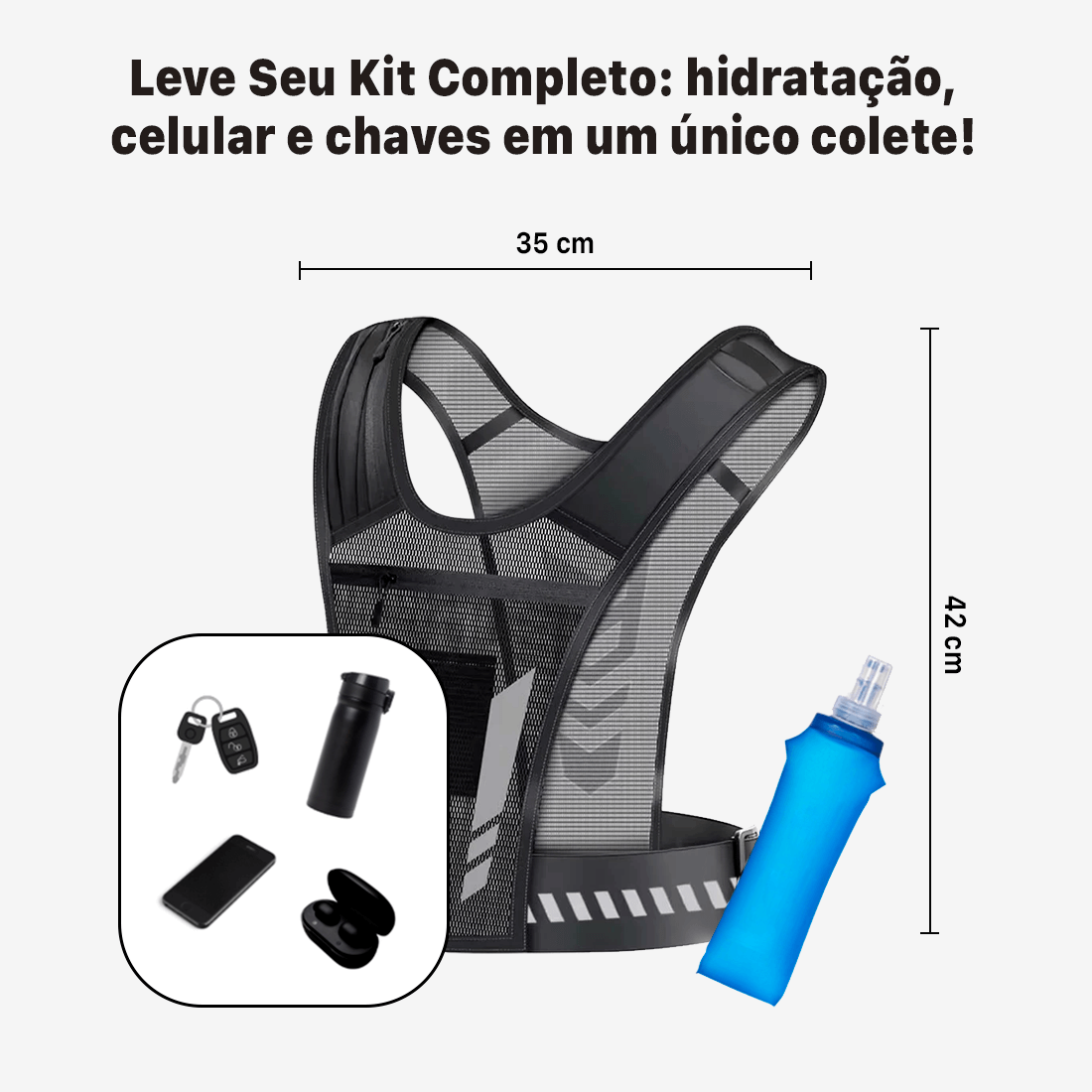 Colete de Corrida Nuvy Vision Ultraleve Refletor Antirroubo