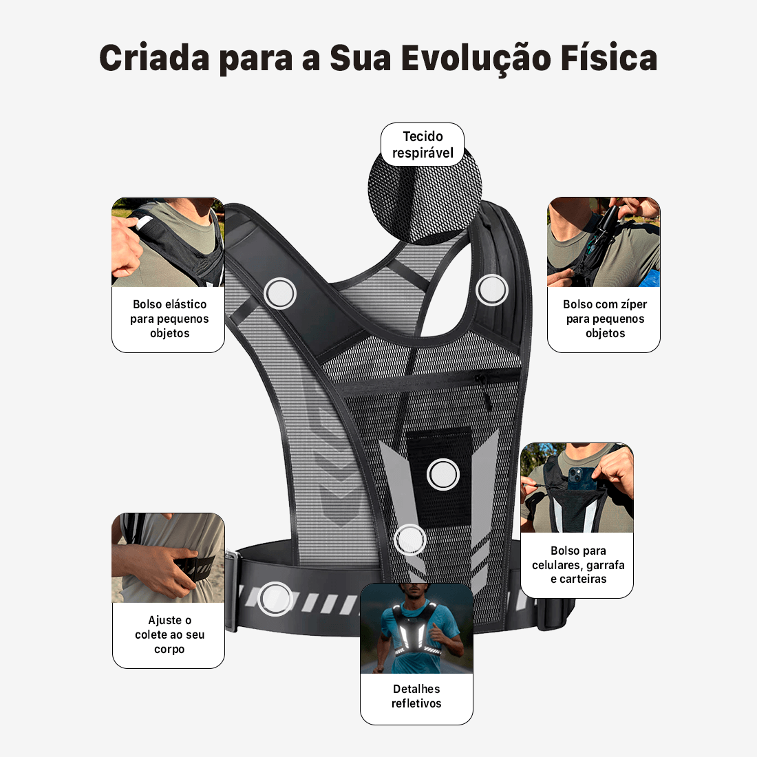 Colete de Corrida Nuvy Vision Ultraleve Refletor Antirroubo