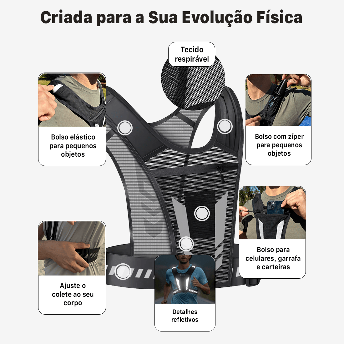 Colete de Corrida Nuvy Vision Ultraleve Refletor Antirroubo