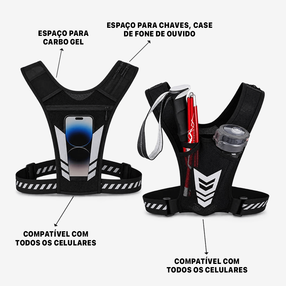 Colete de Corrida Nuvy Vision Ultraleve Refletor Antirroubo